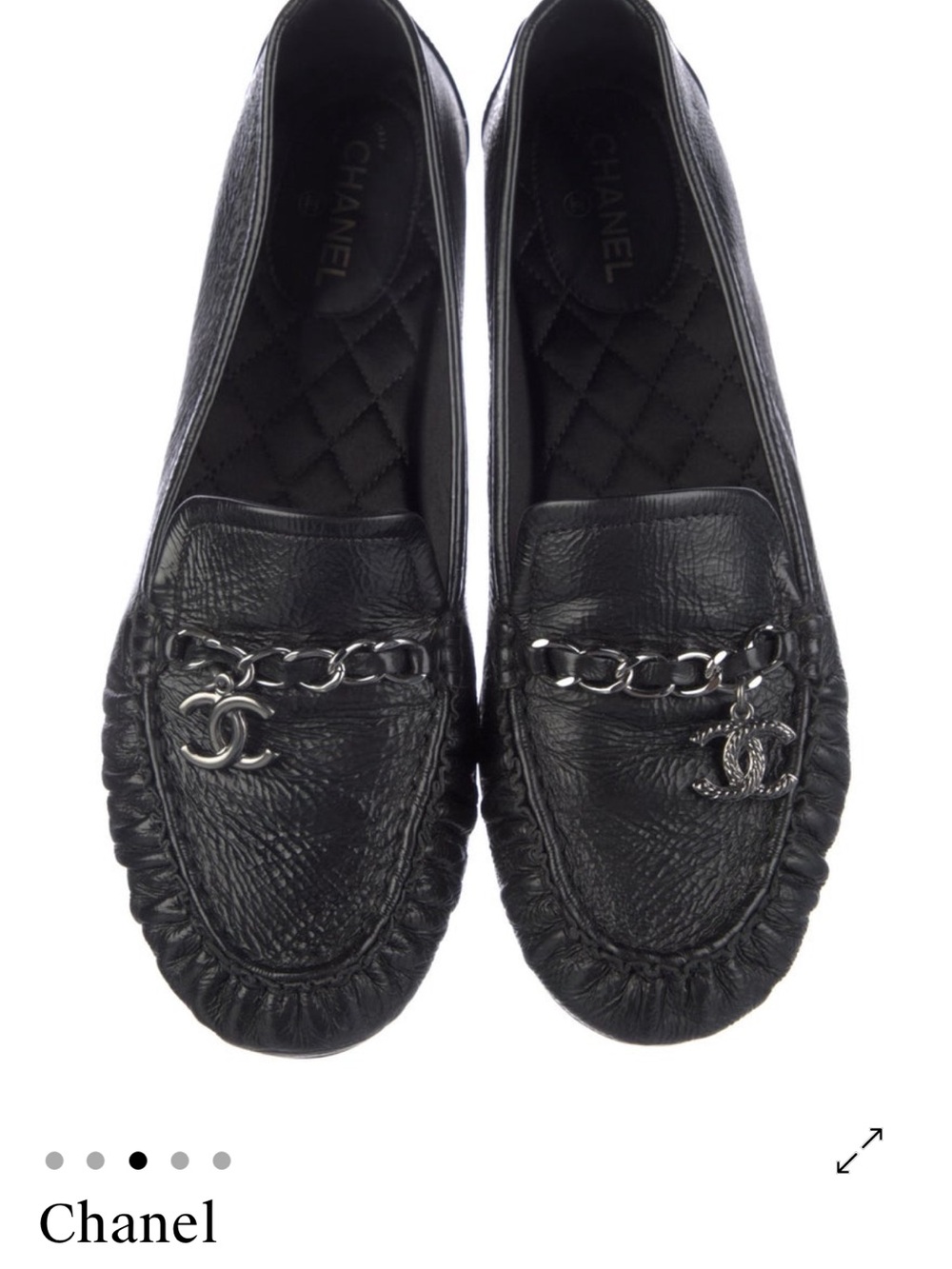 CHANEL Black Leather Chain-Detail Loafer - Picture 3 of 6